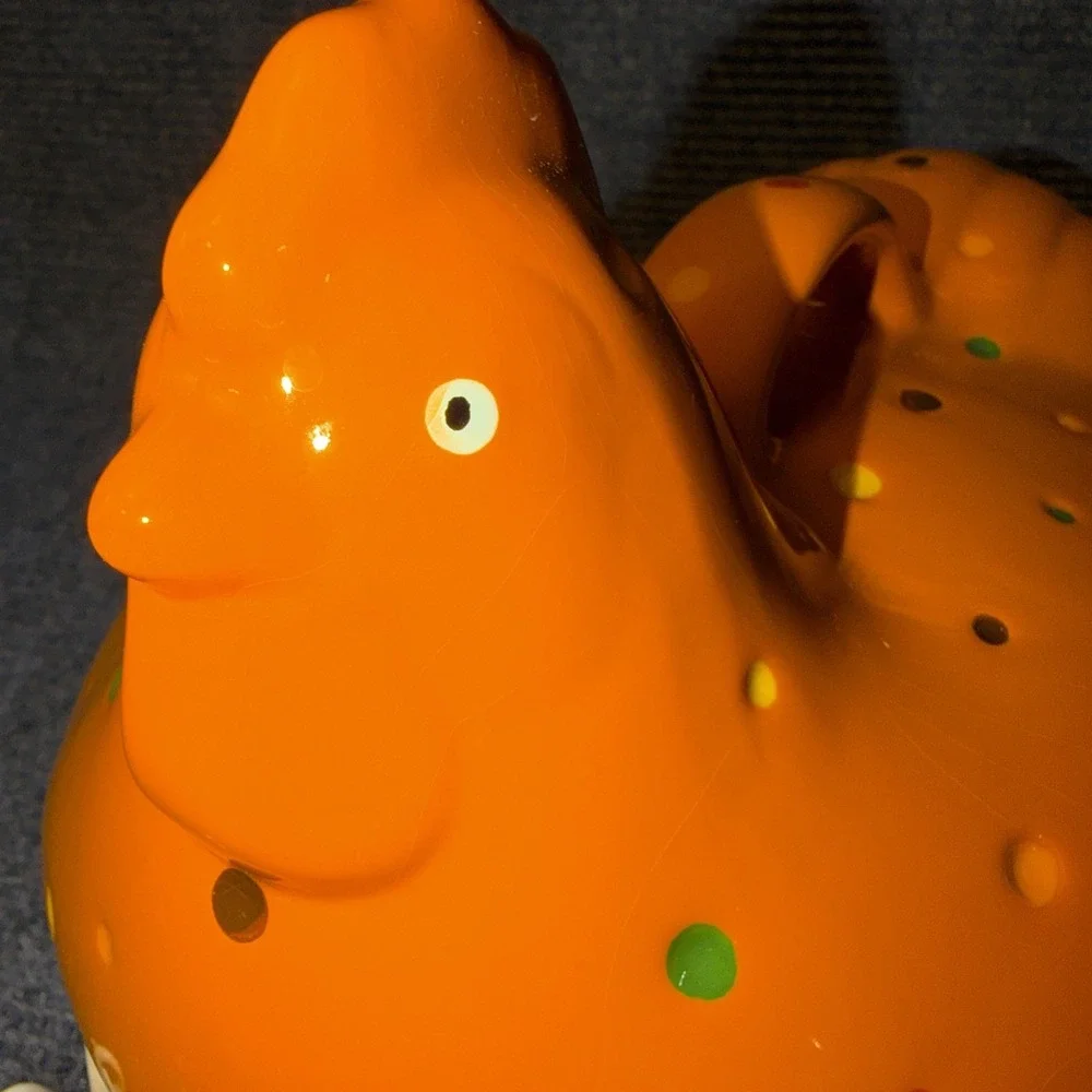 3Pc Temptations By Tara Orange Polka-Dot Hen Chicken Ovenware Basket Lid